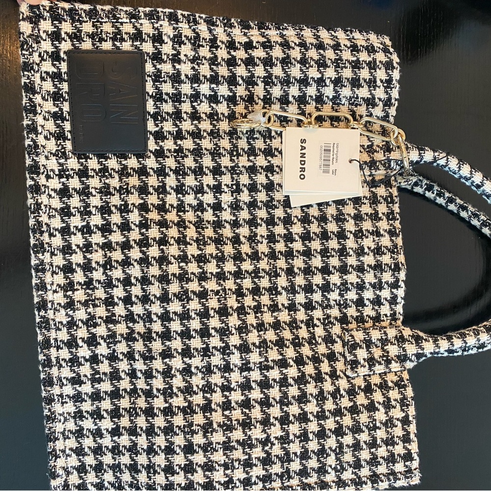 Sandro Black and White Houndstooth Tote